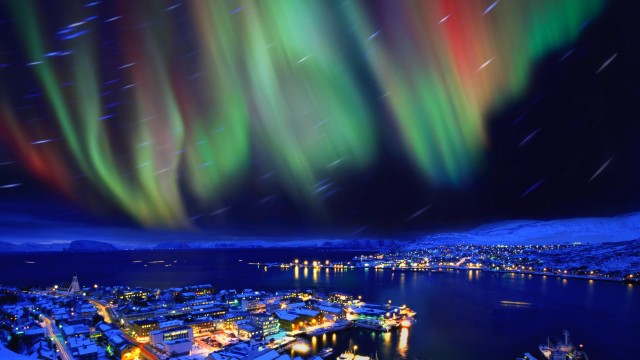 The aurora borealis in the skies over Hammerfest, Norway