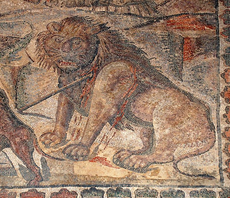 Escena de caza en mosaicos